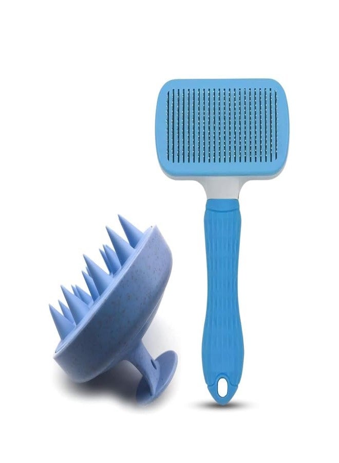 KittuPet مجموعة كيتو بيت للعناية بالحيوانات الأليفة، تتضمن فرشاة تنظيف ذاتية وفرشاة تدليك للكلاب والقطط | فرشاة تنظيف بضغطة زر، أسنان قابلة للسحب، وشعيرات سيليكون ناعمة بيضاوية الشكل + فرشاة تدليك - Image 1